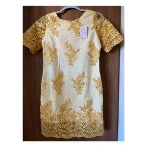 Elegant Yellow Lace Dress
